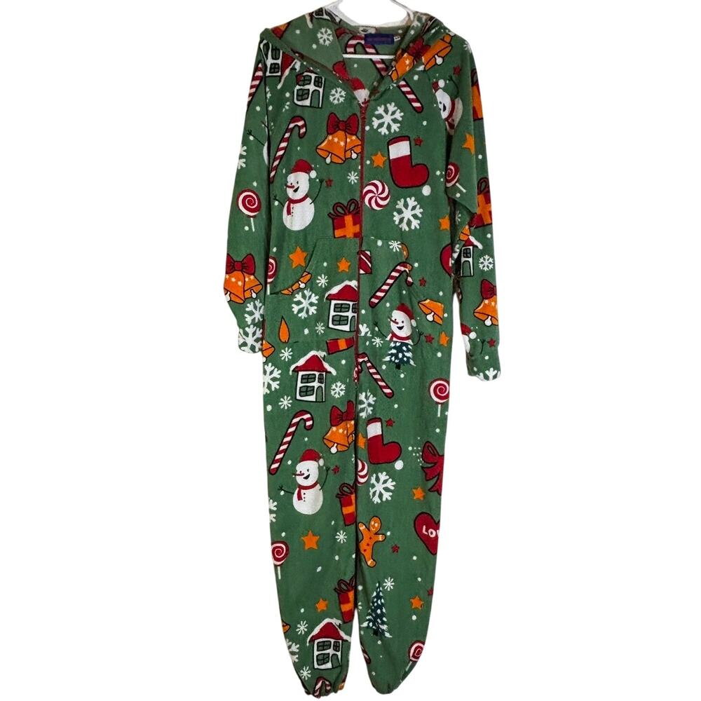 XMAS Coming Adult Size XS One Piece Pajamas Pockets Christmas Green